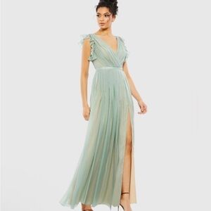 New MAC DUGGAL Pleated Flowy A Line Gown Sage With Nude Liner Size 10 Retail 398